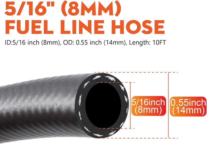 Taxutor 5/16" ID 8mm Fuel Line Hose 10FT - SAE 30R7 300PSI Replacement Kit for Automotive, Marine, Small Engine - Gas, Oil, Diesel Hose with 10 Clamps - Image 4